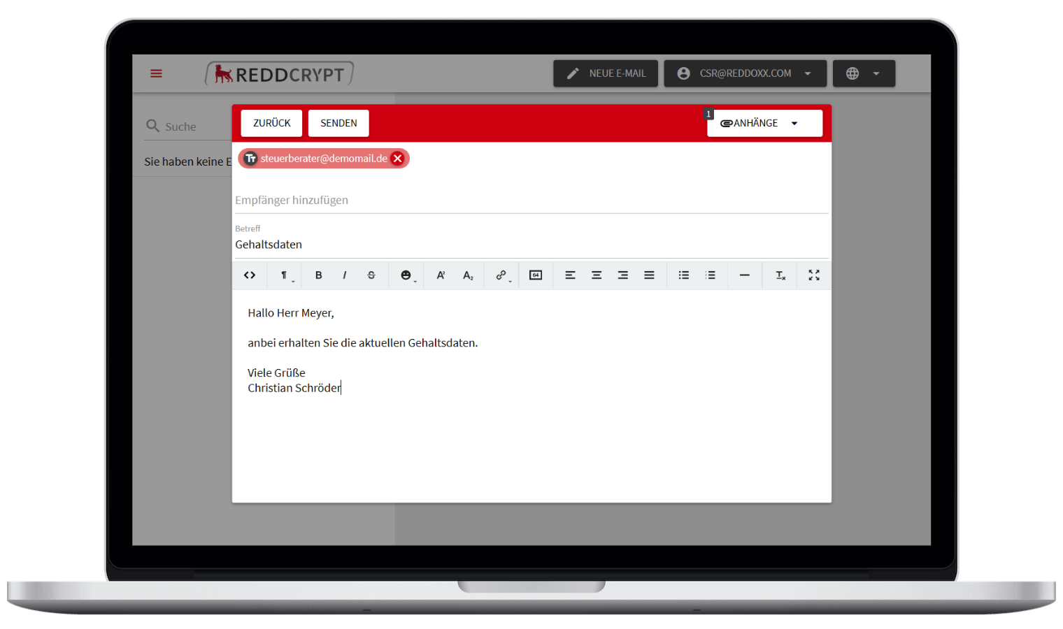 Mit der REDDCRYPT Web App können Sie Ihre E-Mail auf jedem Gerät ver- und entschlüsseln - ganz ohne Zertifikate