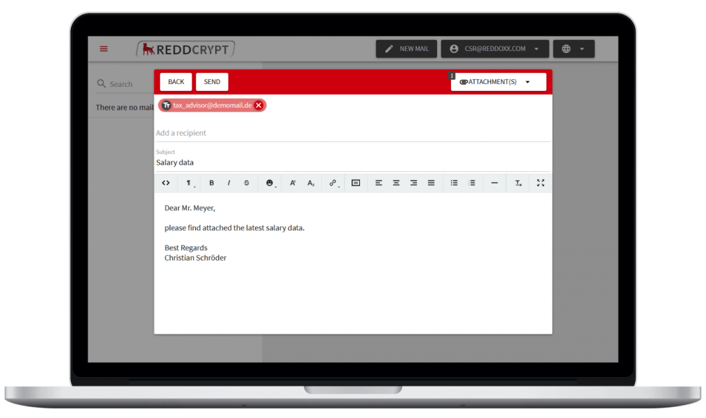 With the REDDCRYPT Web App you can encrypt and decrypt your e-mail on any device - without certificates