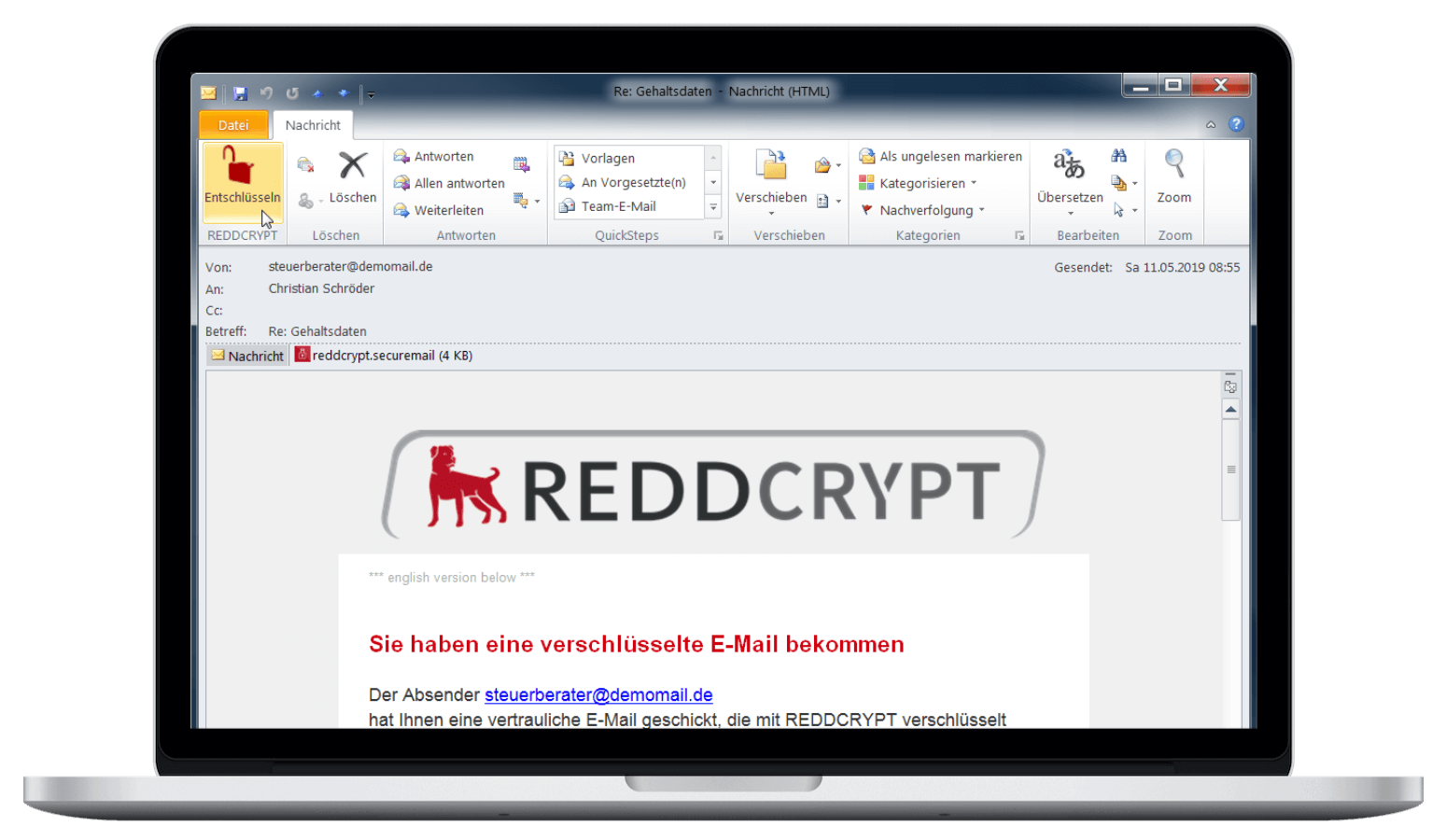 Verschlüsselung innerhalb von Microsoft Outlook Das Plugin ist fertig