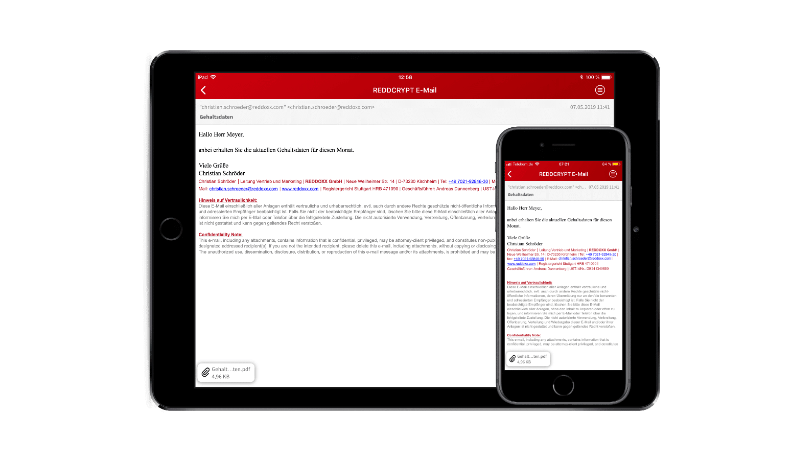 E-Mailverschlüsselung ist dank der Smartphone Apps von REDDCRYPT auch unterwegs jederzeit möglich