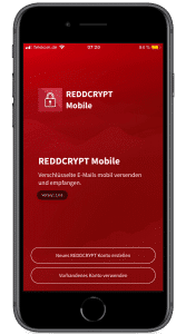Nach der Installation der App können Sie sich in wenigen Sekunden einen REDDCRYPT Account erstellen