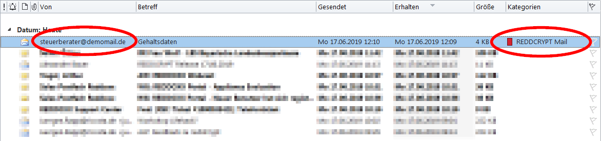 Entschlüsselte E-Mails werden im Outlook gekennzeichnet
